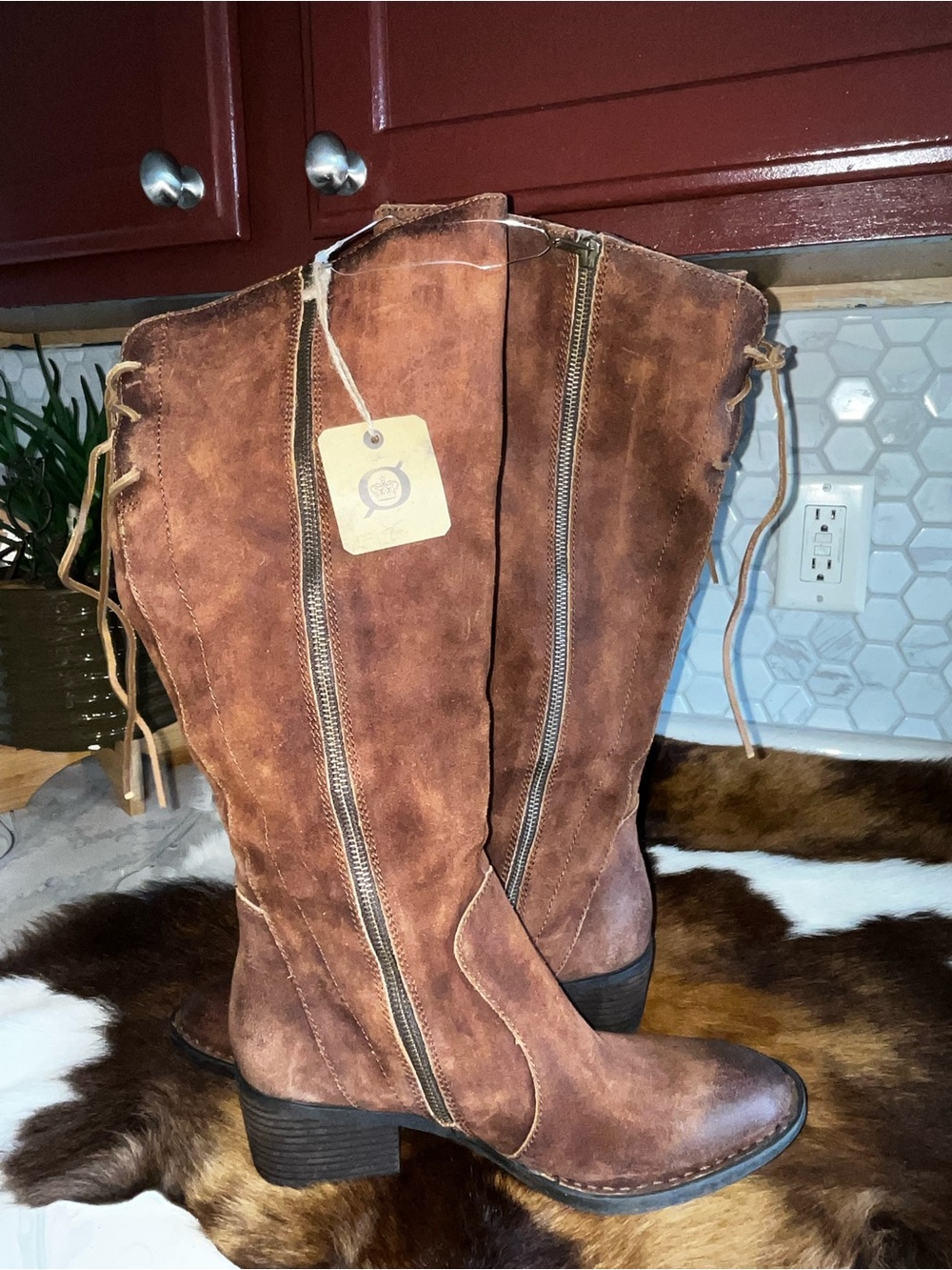 Born Plaid Lined Brown Leather Boot